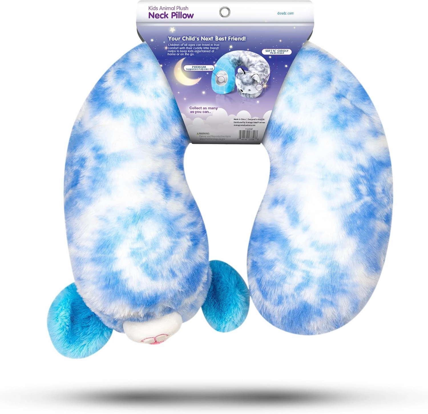 Cloudz Kids Super Soft N' Cuddly Animal Airplane Travel Neck Pillow! Keep Children Comfy and Supported with a Buddy While Traveling or just Resting at Home - Blue Dog