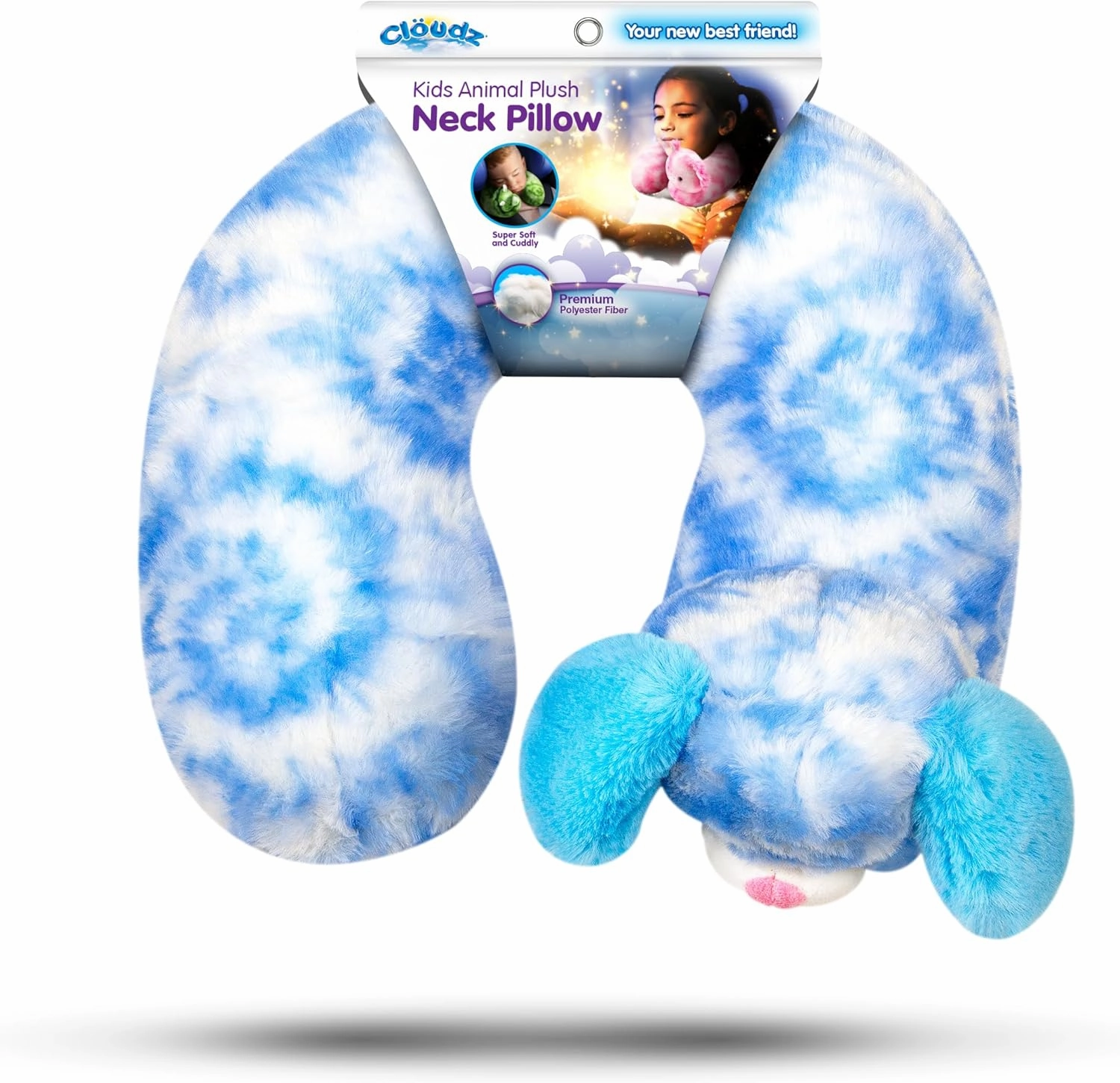 Cloudz Kids Super Soft N' Cuddly Animal Airplane Travel Neck Pillow! Keep Children Comfy and Supported with a Buddy While Traveling or just Resting at Home - Blue Dog