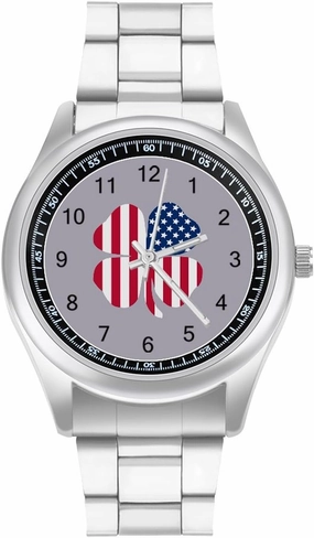Clover USA Flag Casual Wrist Watches for Men Classic Business Dress Watch Big Face for Work Gym