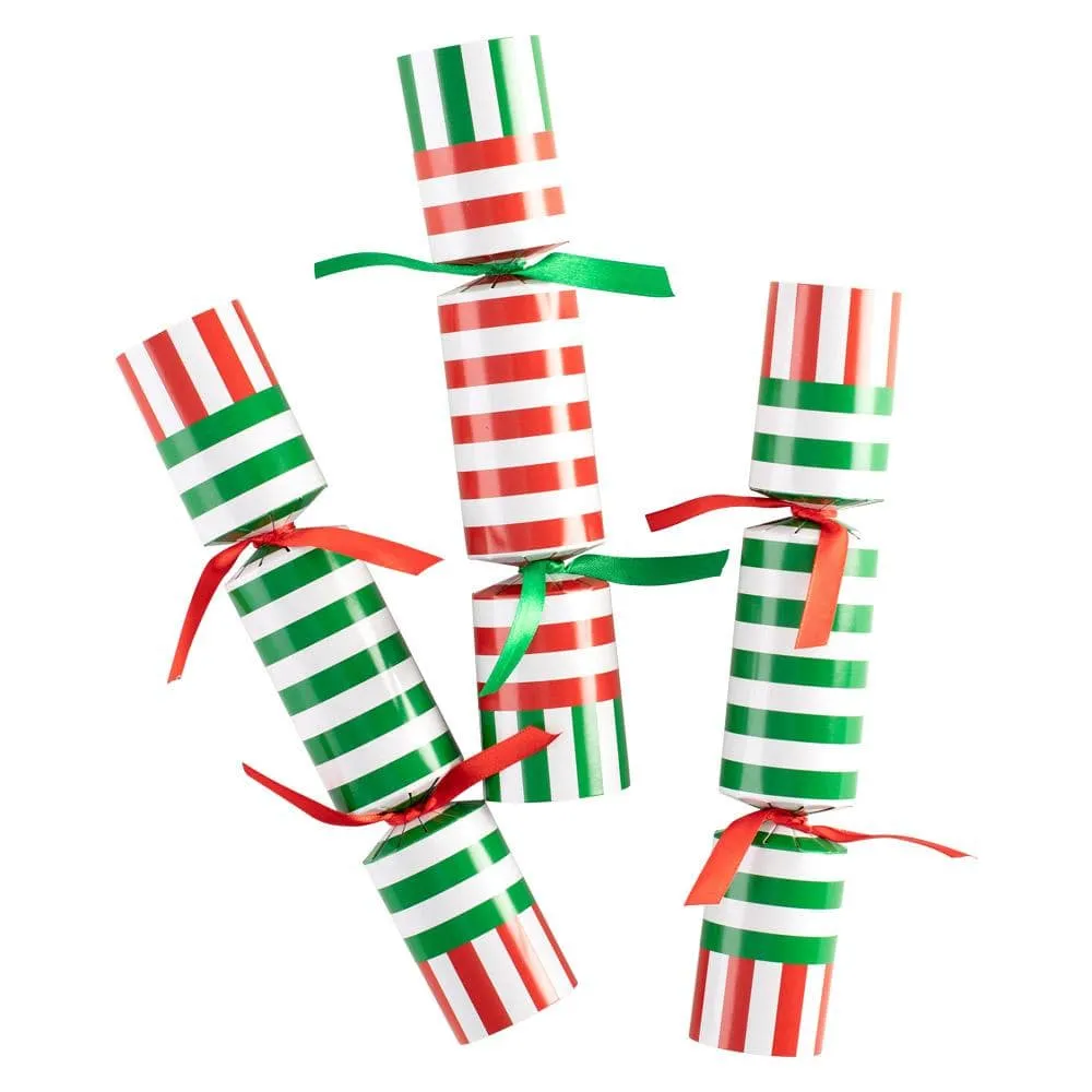 Club Stripe Celebration Christmas Crackers in Red & Green - 8 Per Box