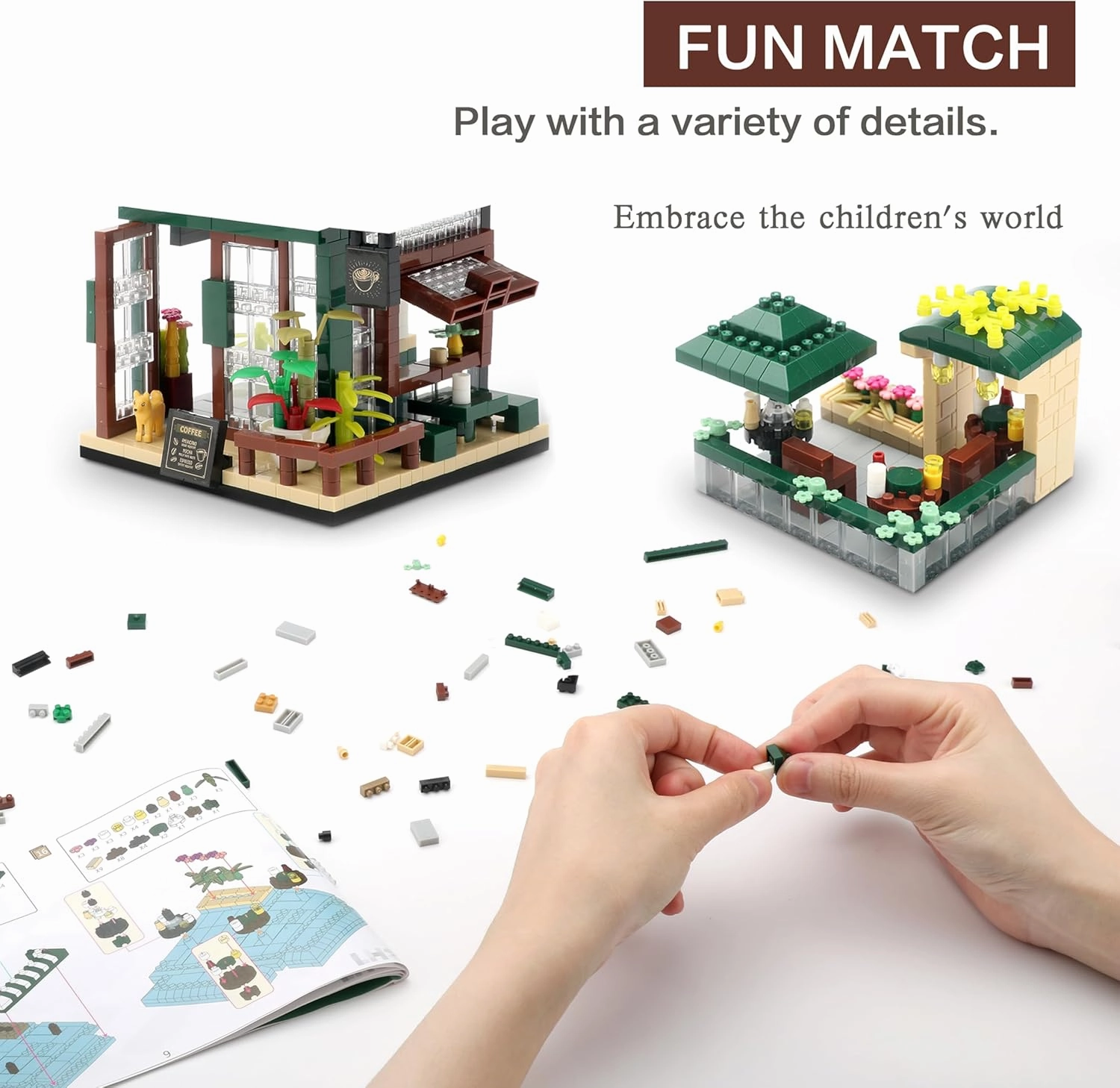 Coffee Shop Micro Building Blocks Set Mini House Simulation Building Educational Creative Toys for Boys and Girls Ages of 8  1025 PCS Street View