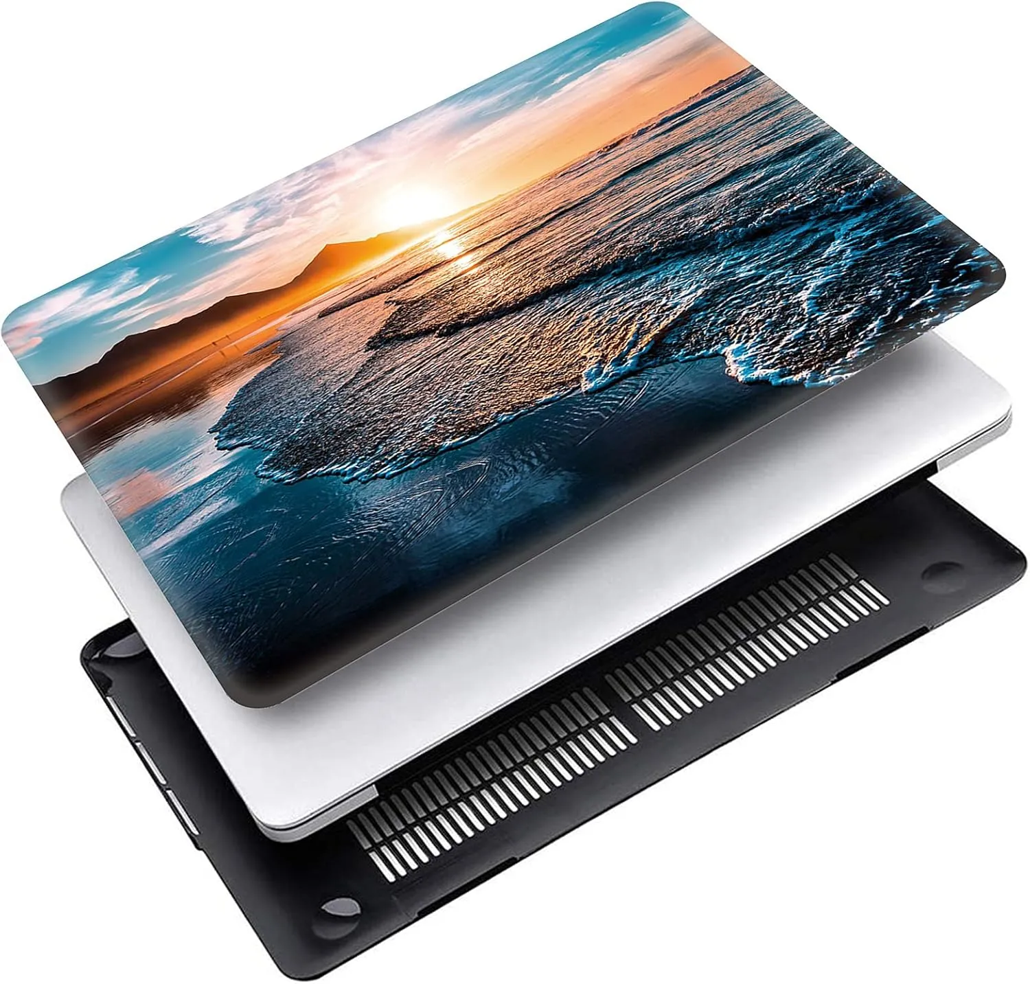 Compatible with MacBook Pro 13 Inch Case 2022 2021 2020 Release A2338 M2 M1/A2289/A2251 with Touch Bar/ID,Sea Landscape Plastic Hard Shell Case & Keyboard Cover& Screen Protector, Beach Sunset