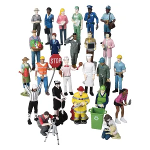 Constructive Playthings Pretend Professionals 24-Piece Career Toy Figure Set for Kids Ages 3 , Freestanding Inclusive and Diverse Dollhouse Toy Figurines, Multicolor