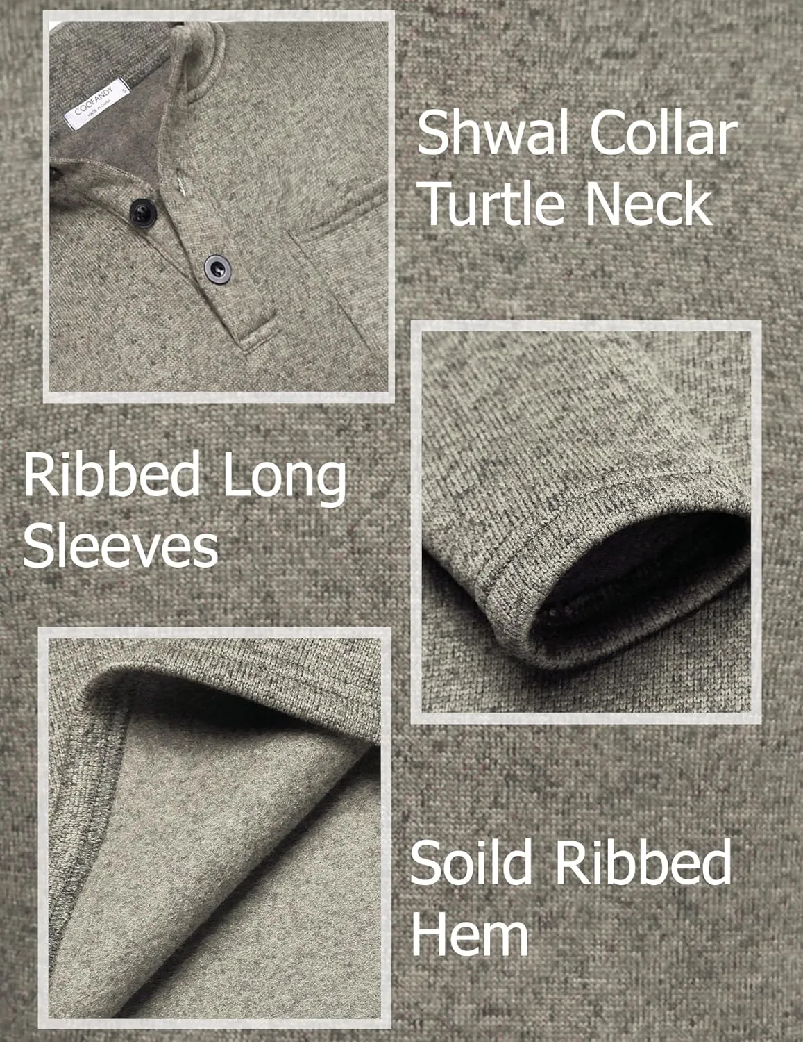 COOFANDY Men's Casual Henley Pullover Sweatshirt Thermal Fleece Slim Fit Sweater