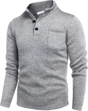 COOFANDY Men's Casual Henley Pullover Sweatshirt Thermal Fleece Slim Fit Sweater