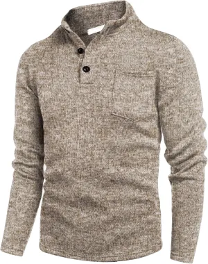 COOFANDY Men's Casual Henley Pullover Sweatshirt Thermal Fleece Slim Fit Sweater