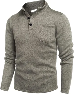 COOFANDY Men's Casual Henley Pullover Sweatshirt Thermal Fleece Slim Fit Sweater