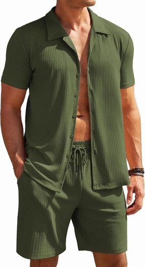 COOFANDY Mens 2 Pieces Short Sets Short Sleeve Casual Button Down Shirt Sets Summer Beach Outfits Sets
