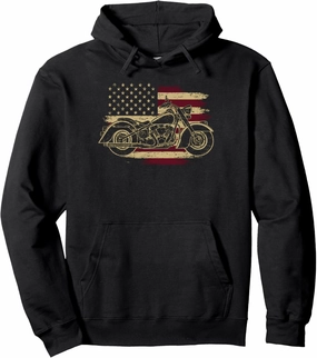 Cool Motorcycle Biker Retro Motorcycle USA Flag Men Rider Pullover Hoodie