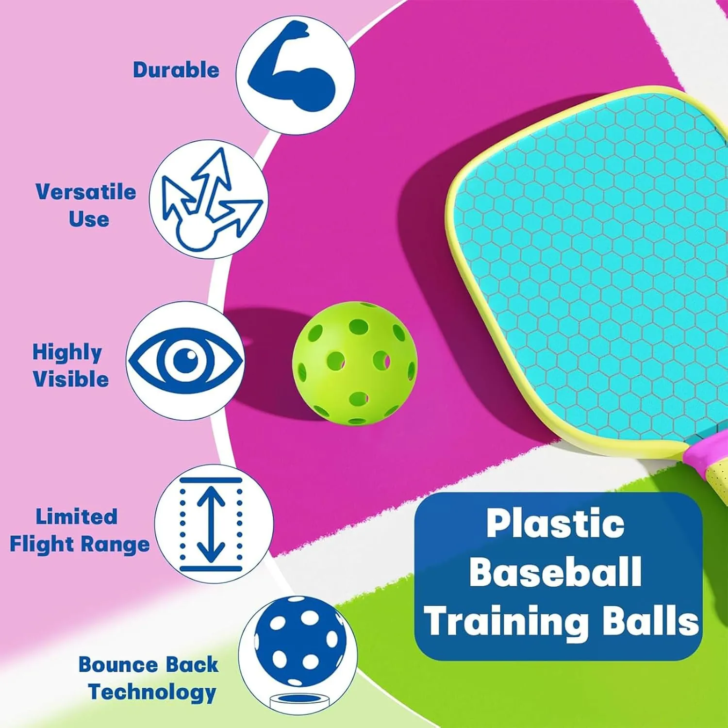Coopay 40 Pack Baseball Practice Balls Plastic Training Balls Lightweight Hollow Softballs with a Drawstring Bag for Hitting, Baseball Training Indoor Outdoor Use