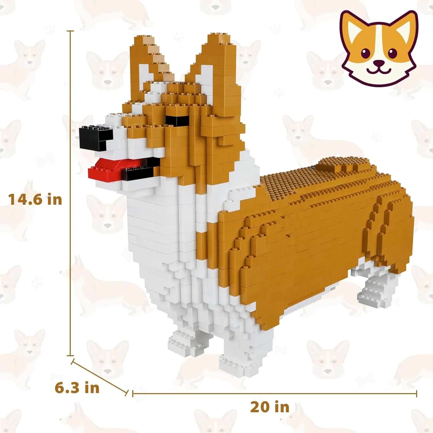 Corgi 1520PCS DIY 3D Dog Building Blocks Set - Life-Size Dogs & Animals