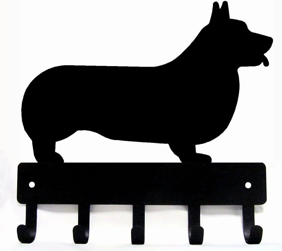 Corgi - Key Holder & Dog Leash Hanger for Wall - Large 9 inch Wide with 5 Hooks - Made in USA