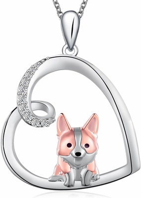 Corgi/Dachshund/Yorkie Necklace 925 Sterling Silver Gifts for Corgi Lovers Gifts for Women Cute Dog Necklace Jewelry