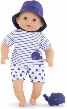 Corolle Bebe Bath Marin Baby Doll - 12" Soft-Body with Rubber Whale Toy, Safe for Water Play in Bathtub or Pool, Vanilla-Scented - for Kids Ages 18 Months and up