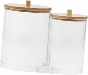 Cotton Swab Holder with Lid Stackable Bathroom Organizer Clear Acrylic Storage Jar for Cotton Pads Makeup Sponges Toothpicks and Accessories