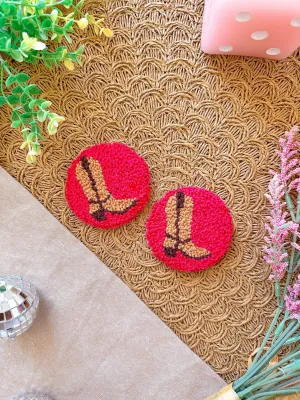 Cowboy Boot Punch Needle Car Coasters (Set of 2)