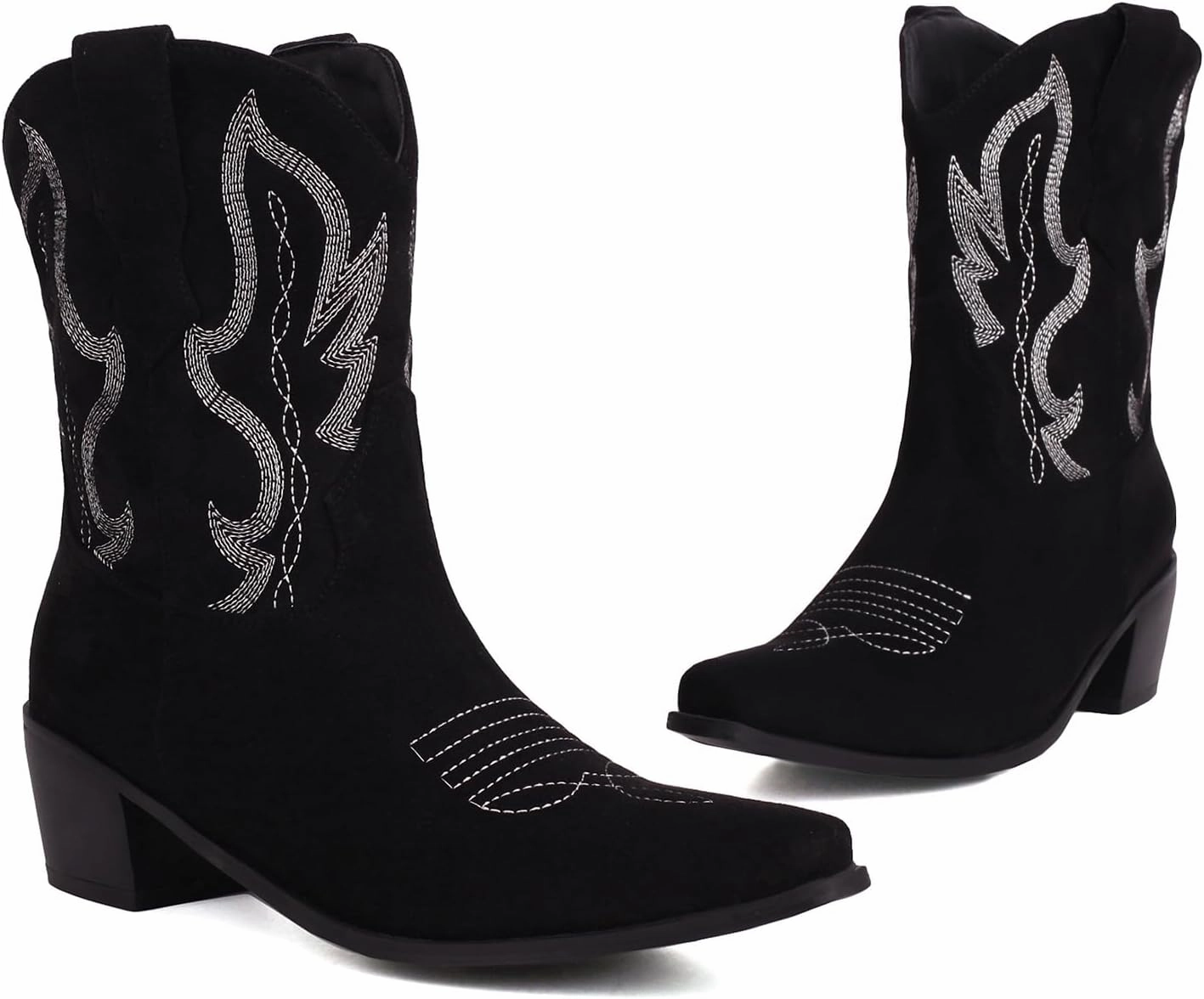 Cozivwaiy Classic Cowboy Booties Embroidered Women Pointed Toe Ankle Boots Western Country Boots Pull on Block Heel Booties
