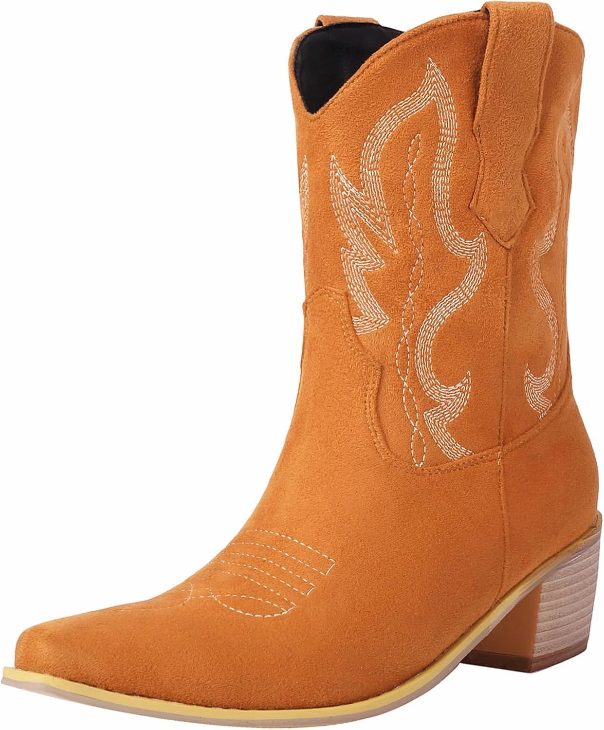 Cozivwaiy Classic Cowboy Booties Embroidered Women Pointed Toe Ankle Boots Western Country Boots Pull on Block Heel Booties