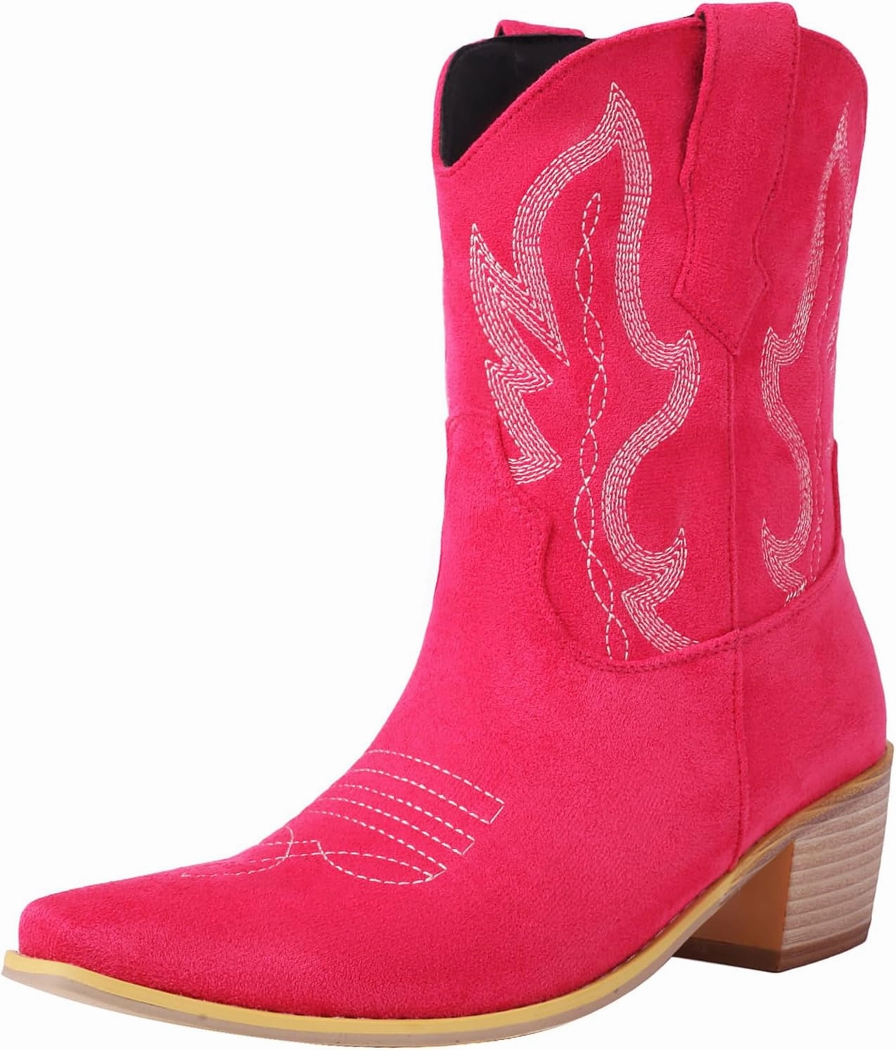 Cozivwaiy Classic Cowboy Booties Embroidered Women Pointed Toe Ankle Boots Western Country Boots Pull on Block Heel Booties