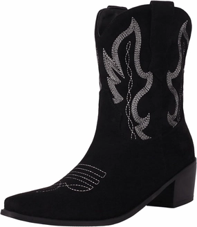 Cozivwaiy Classic Cowboy Booties Embroidered Women Pointed Toe Ankle Boots Western Country Boots Pull on Block Heel Booties