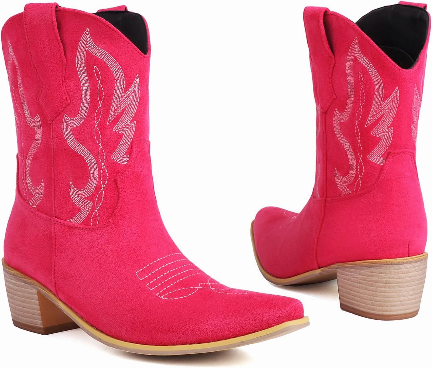 Cozivwaiy Classic Cowboy Booties Embroidered Women Pointed Toe Ankle Boots Western Country Boots Pull on Block Heel Booties