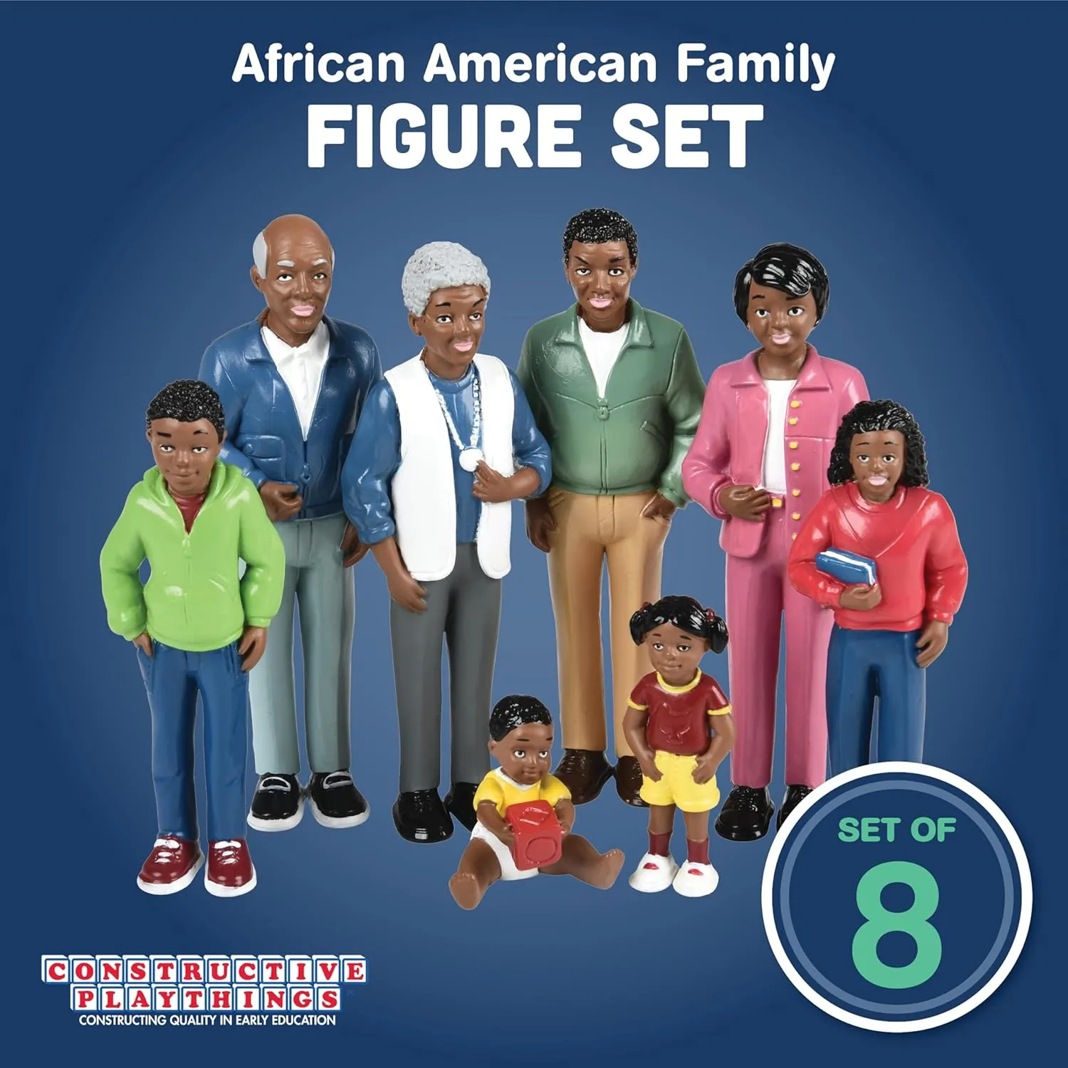Creative Minds Marvel Education African American Family Toy Figure Set for Kids Ages 3 , Set of 8 Inclusive and Diverse Dollhouse Toy Figurines, Multicolor