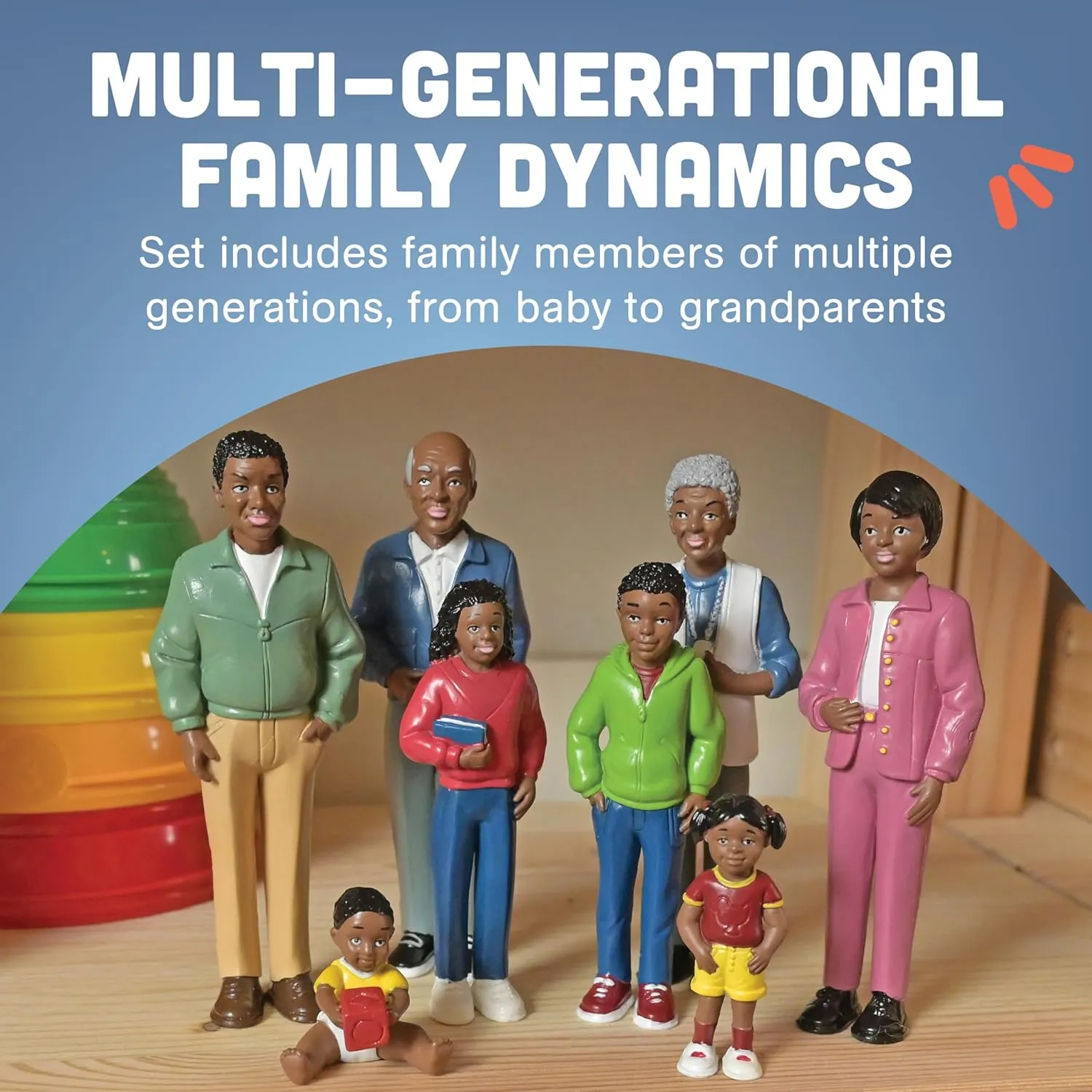 Creative Minds Marvel Education African American Family Toy Figure Set for Kids Ages 3 , Set of 8 Inclusive and Diverse Dollhouse Toy Figurines, Multicolor