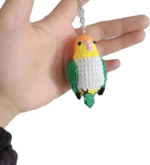 Crochet Parrot Keychain, Handmade Knitted Parakeet Cockatiel Caique Budgerigar Keyring Pendants for Keys Handbag Bag Purse