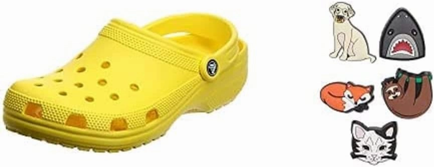 Crocs Mens and Womens Classic Clog w/Jibbitz Charms 5-Packs