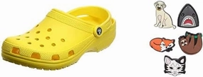 Crocs Mens and Womens Classic Clog w/Jibbitz Charms 5-Packs