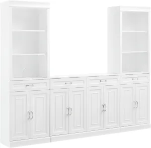 Crosley Furniture Stanton 3-Piece Sideboard and Storage Bookcase Set, Bookshelf Cabinet with Buffet, White