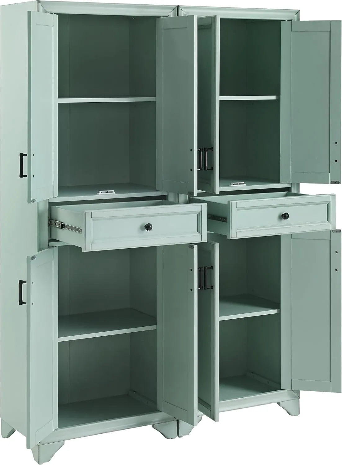 Crosley Furniture Tara 2-Piece Pantry Storage Cabinet Set with Shelves, Kitchen, Dining, or Laundry Room, Distressed Seafoam Blue