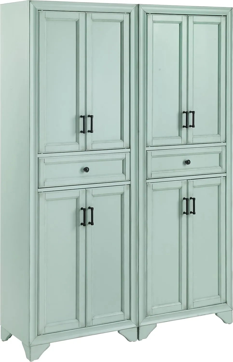 Crosley Furniture Tara 2-Piece Pantry Storage Cabinet Set with Shelves, Kitchen, Dining, or Laundry Room, Distressed Seafoam Blue