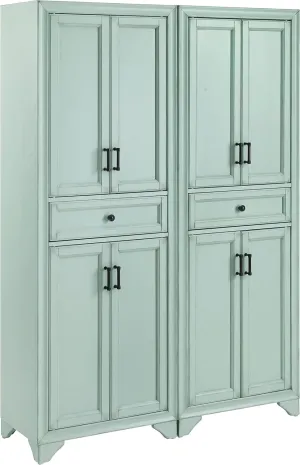 Crosley Furniture Tara 2-Piece Pantry Storage Cabinet Set with Shelves, Kitchen, Dining, or Laundry Room, Distressed Seafoam Blue