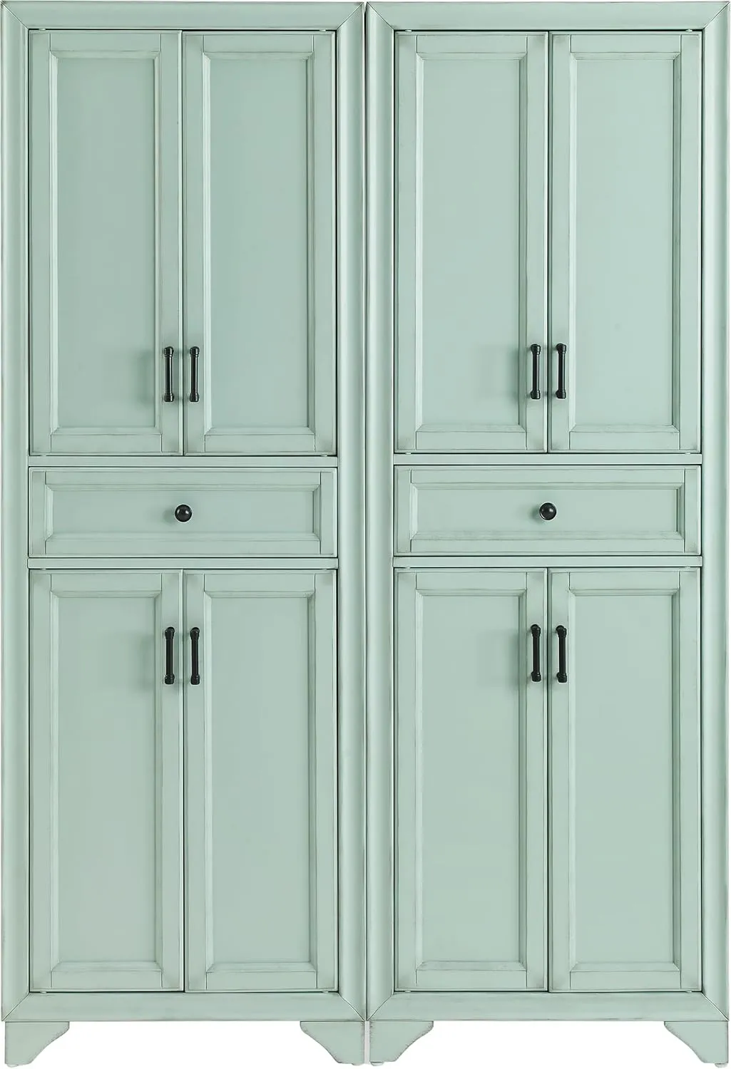Crosley Furniture Tara 2-Piece Pantry Storage Cabinet Set with Shelves, Kitchen, Dining, or Laundry Room, Distressed Seafoam Blue