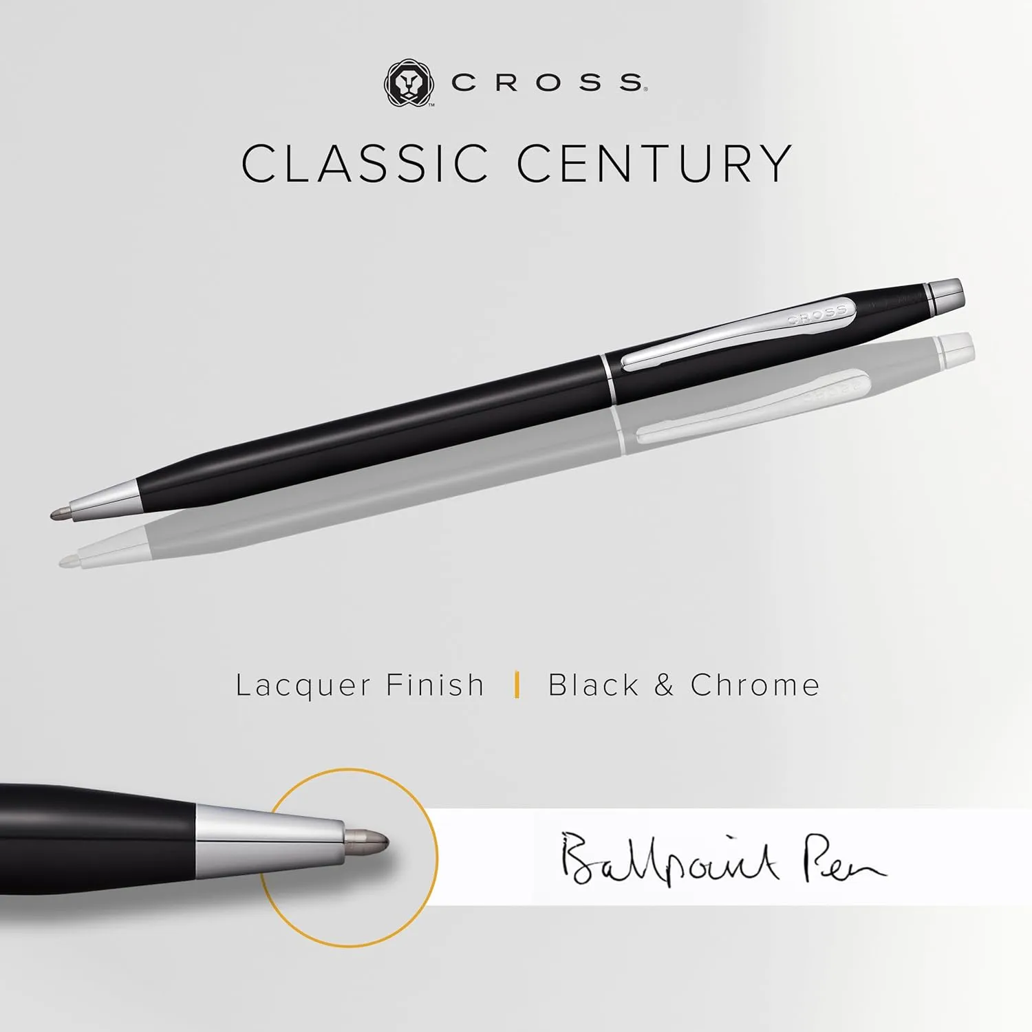 Cross Classic Century Refillable Ballpoint Pen Presented in a Luxury Gift Box - Medium Point, Black Ink, Black & Chrome