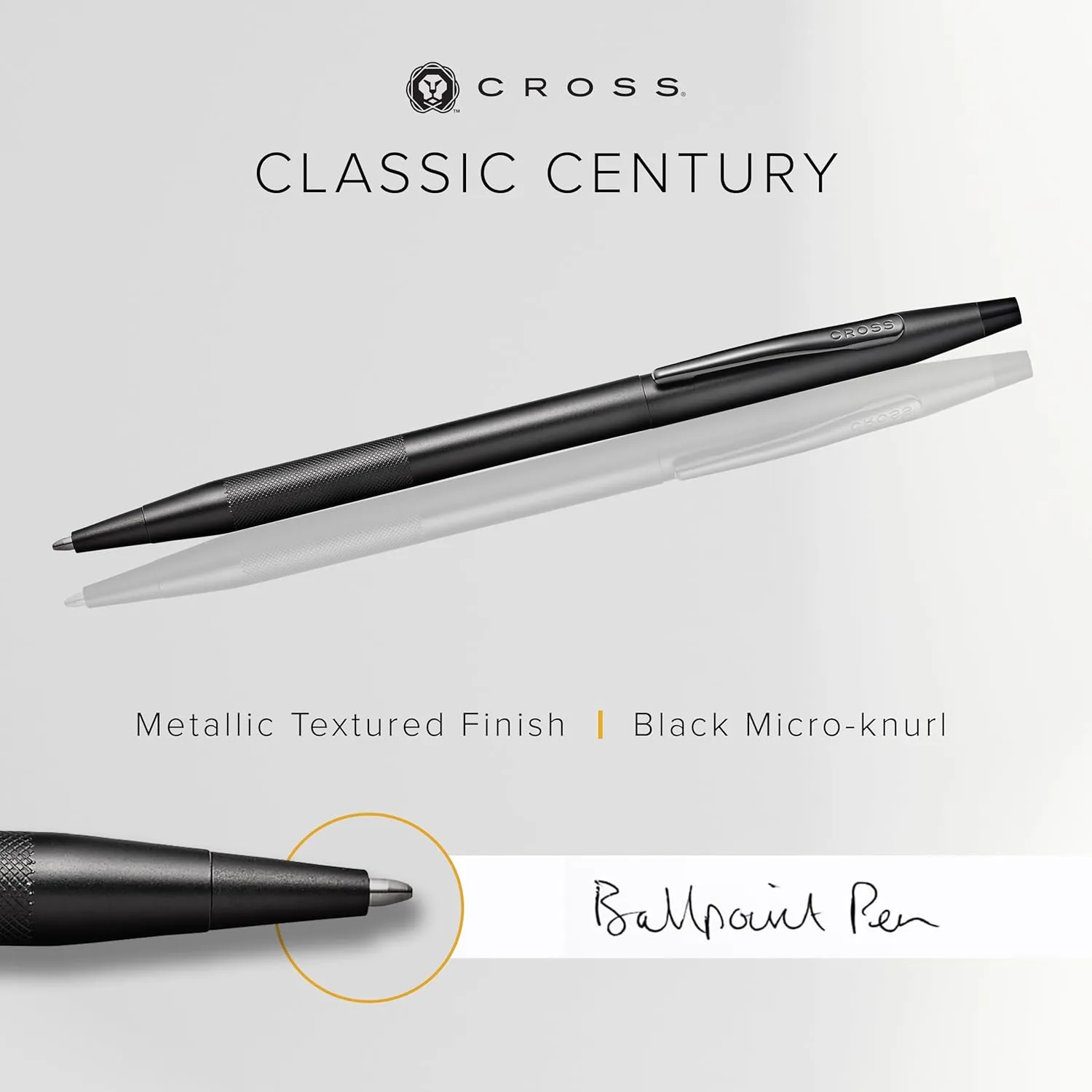 Cross Classic Century Refillable Ballpoint Pen Presented in a Luxury Gift Box - Medium Point, Black Ink, Black Micro-knurl