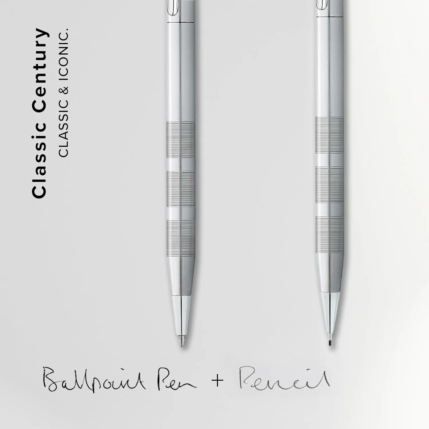 Cross Classic Century Refillable Pen & Pencil Gift Set Presented in a Luxury Gift Box - Medium Point, Black Ink, Satin Chrome