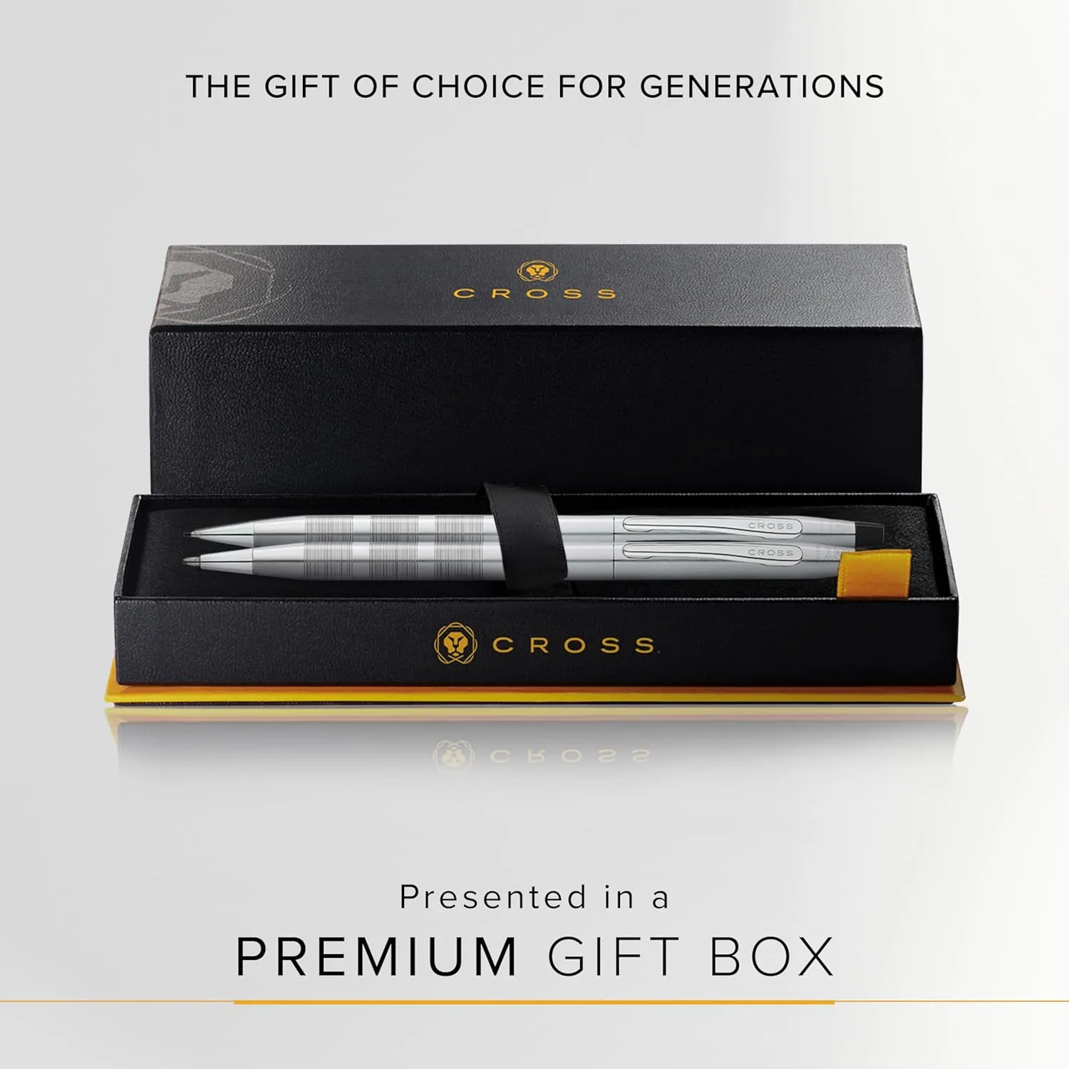 Cross Classic Century Refillable Pen & Pencil Gift Set Presented in a Luxury Gift Box - Medium Point, Black Ink, Satin Chrome
