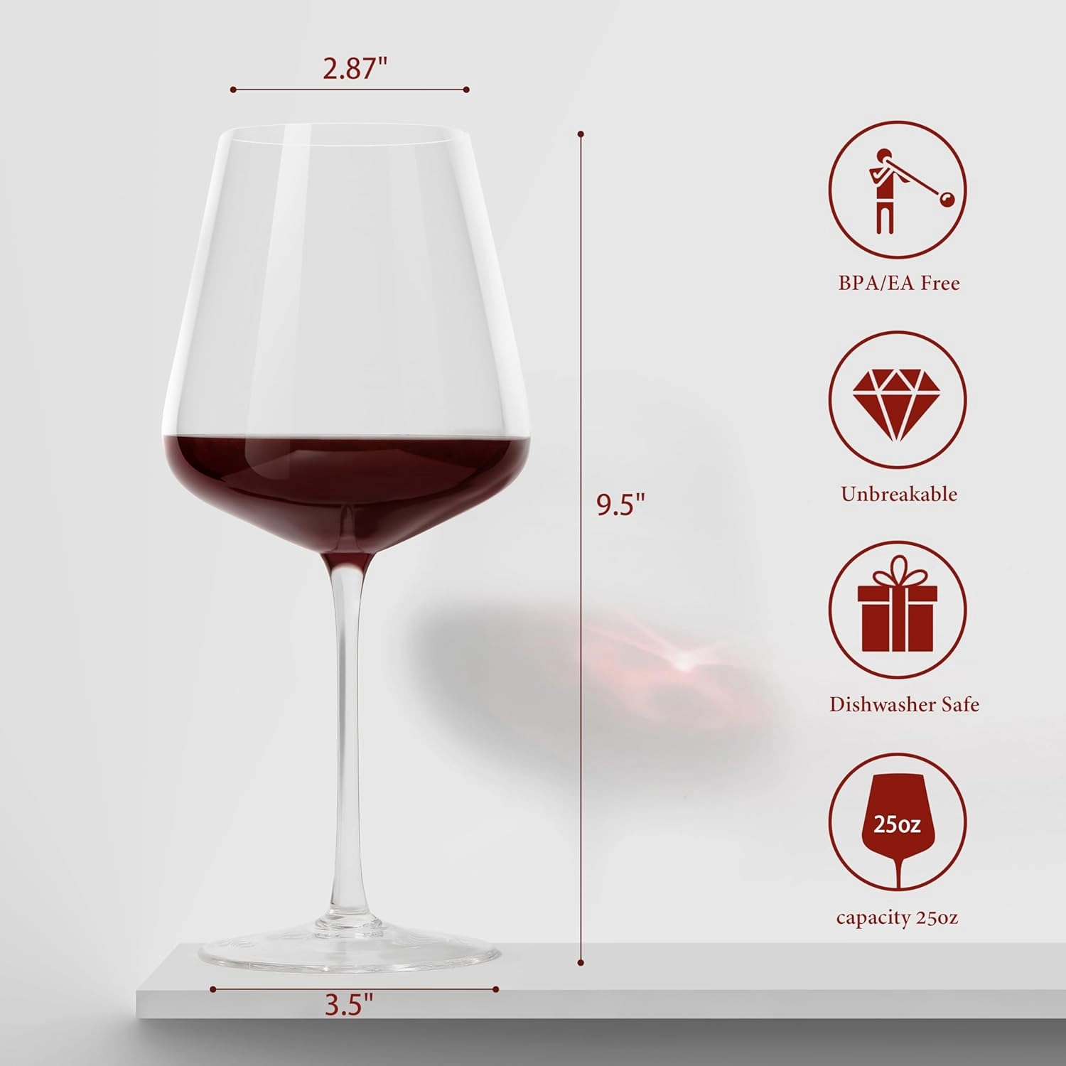 Crystal Wine Glasses Set of 4, 25oz Large Wine Glasses with Stem, Bordeaux, Burgundy, White Red Wine Glass Set Gift for Birthday, Wedding, Christmas