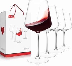 Crystal Wine Glasses Set of 4, 25oz Large Wine Glasses with Stem, Bordeaux, Burgundy, White Red Wine Glass Set Gift for Birthday, Wedding, Christmas