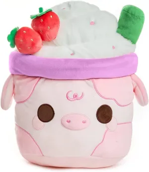 Cuddle Barn PlushGoals - Strawberry Mooshake Super Soft Cute Kawaii Cow Dessert Drink Collectible Stuffed Animal Plush Toy, 10 inches