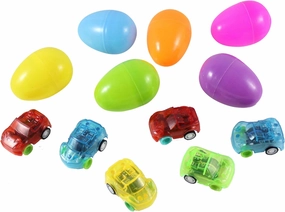 Curious Minds Busy Bags Bulk - 24 Pre-Filled Easter Eggs with Cars - Pull Back Toy Vehicle - Easter Egg Hunt - Easter Basket - Party Favor (2 Dozen)