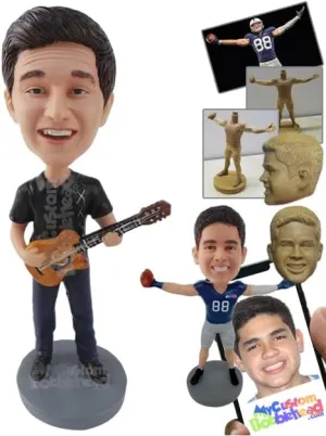 Custom Bobblehead Smart Man Holding A Guitar - Musicians & Arts Strings Instruments Personalized Bob