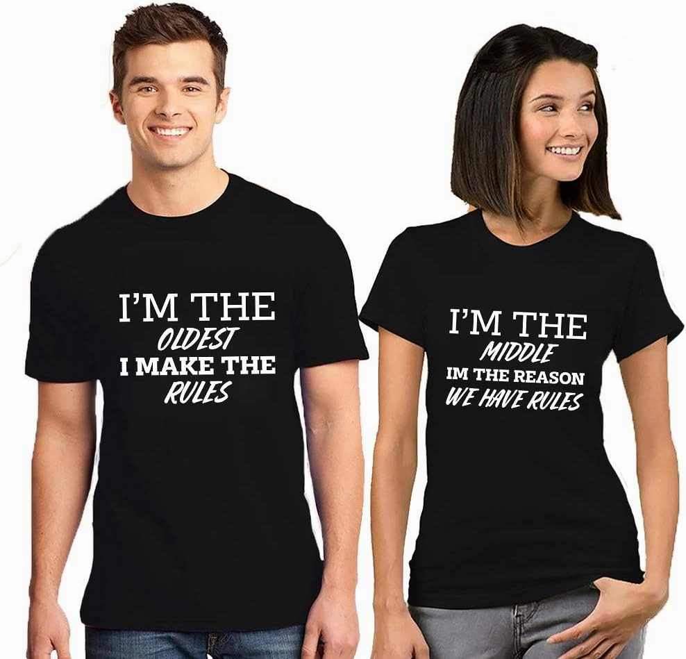 Custom Unisex Matching Couples Name & Number for Him Her - Multi Colors Couple T-Shirt