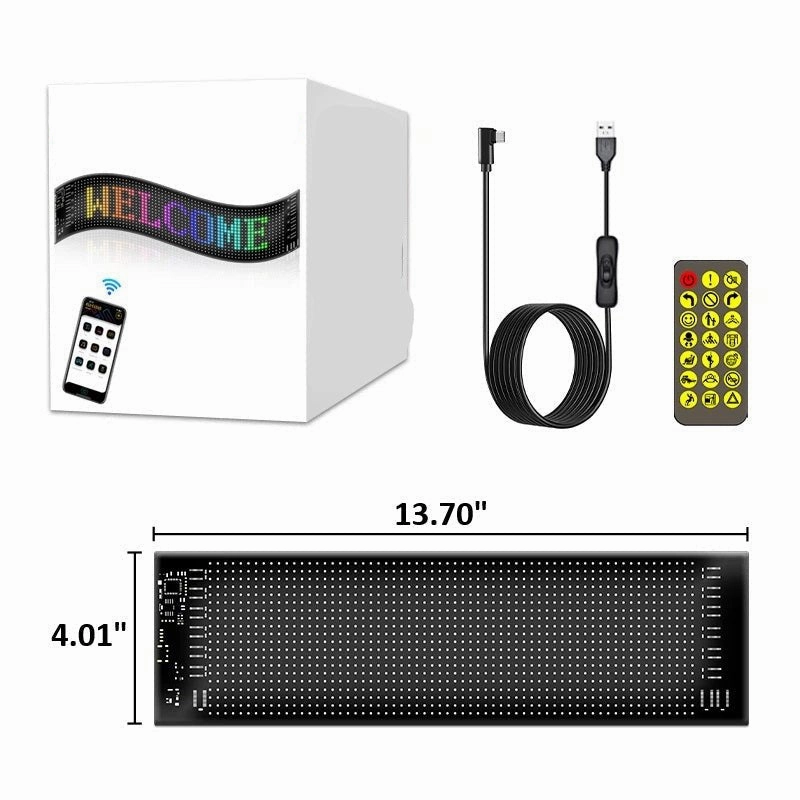 Customizable RGB LED Car Sign – Programmable Bluetooth Matrix Pixel Panel for Dynamic Animation & Flexible Display Lighting