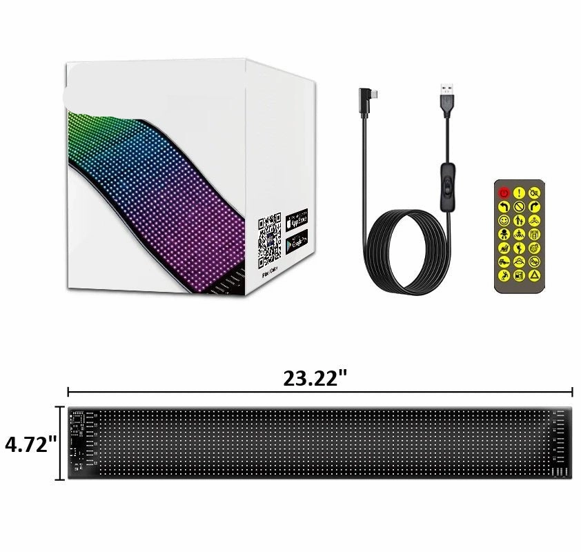 Customizable RGB LED Car Sign – Programmable Bluetooth Matrix Pixel Panel for Dynamic Animation & Flexible Display Lighting