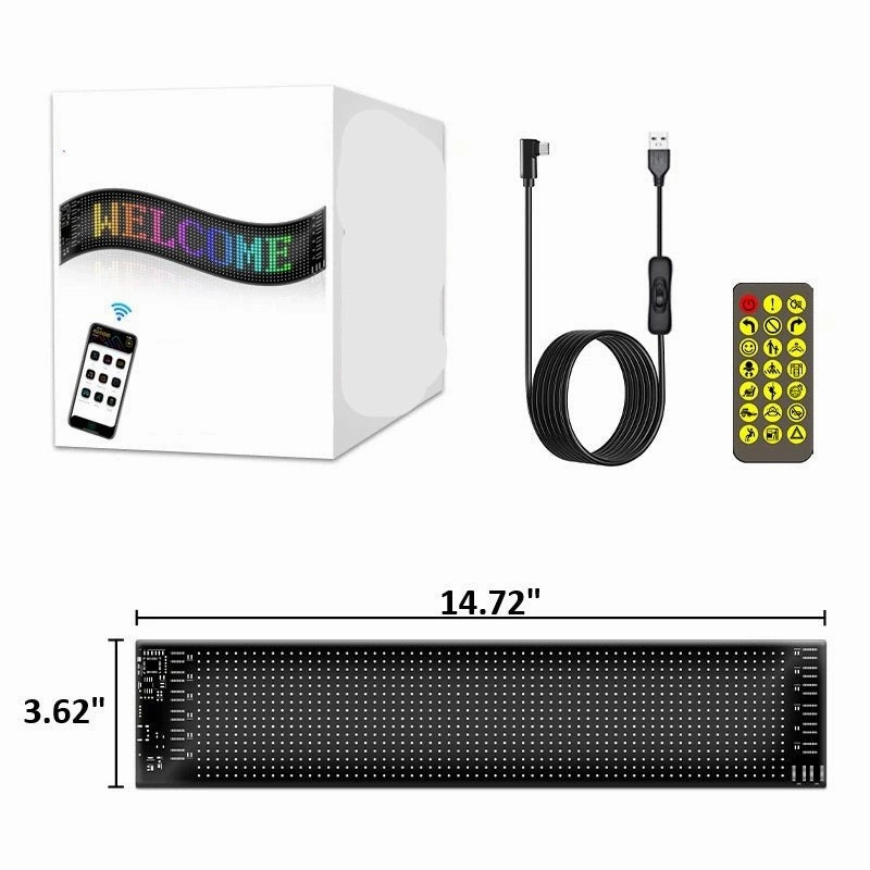 Customizable RGB LED Car Sign – Programmable Bluetooth Matrix Pixel Panel for Dynamic Animation & Flexible Display Lighting