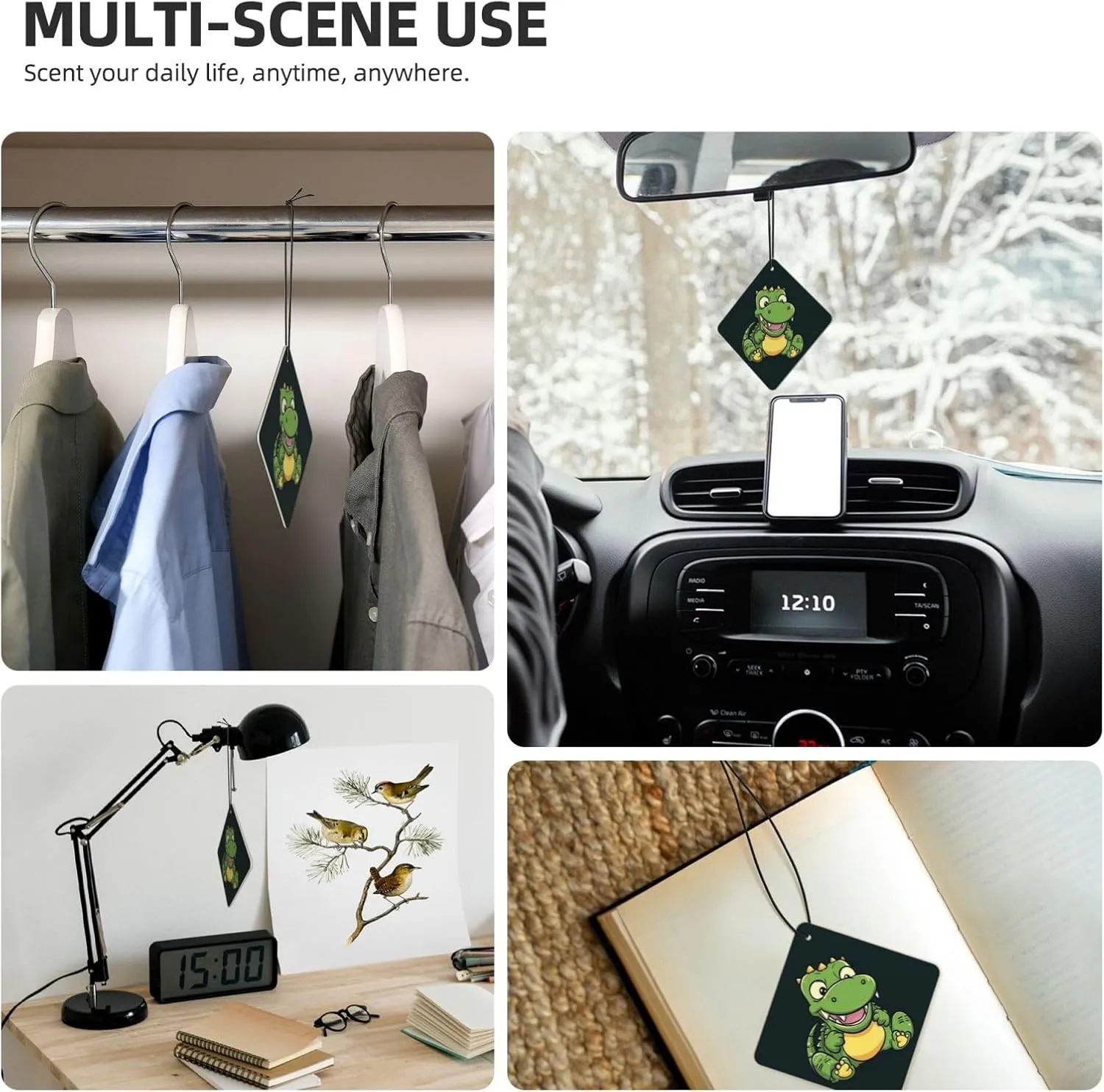Cute crocodile cartoon Print Car Air Fresheners 4 Pcs Car Aromatherapy Tablets Hanging Air Freshener Wardrobe Pendant Fragrance Scented Cards for Rearview Mirror Bedroom Car Interior Decor