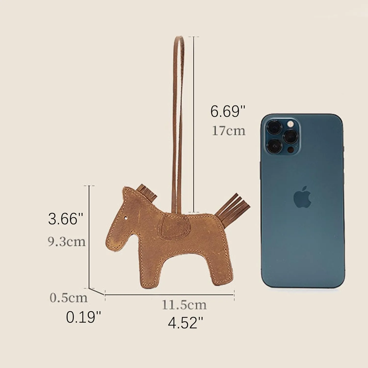 Cute Horse Bag Charms,Handmade Genuine Leather Tassel Pony Keychain Sewing Horse Fashion Bag Accessories for Women